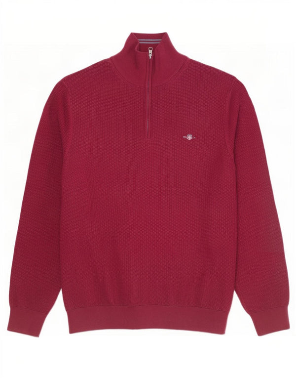Gant Jersey con cuello y cremallera para hombre, talla grande, algodón granate