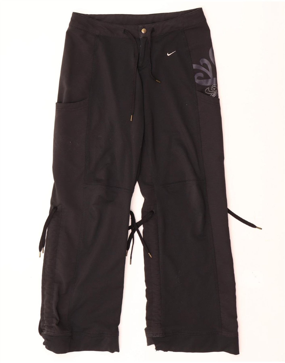 Nike Pantalones rectos impermeables para mujer UK 8 Small W30 L30 Black Paisley
