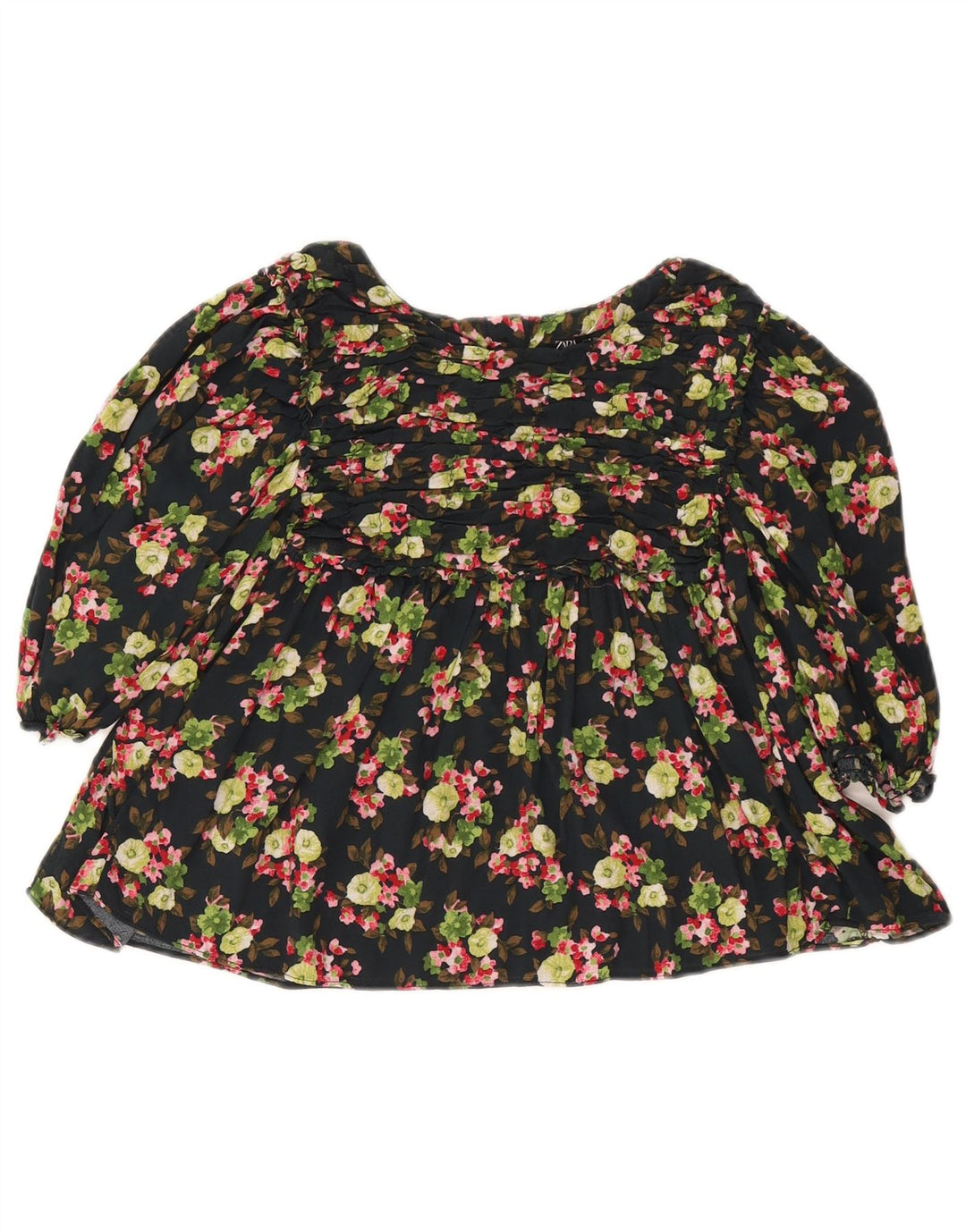Zara Mujer Blusa Corta Top Reino Unido 42 Mediano Negro Floral