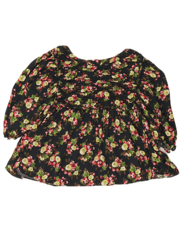 Zara Mujer Blusa Corta Top Reino Unido 42 Mediano Negro Floral