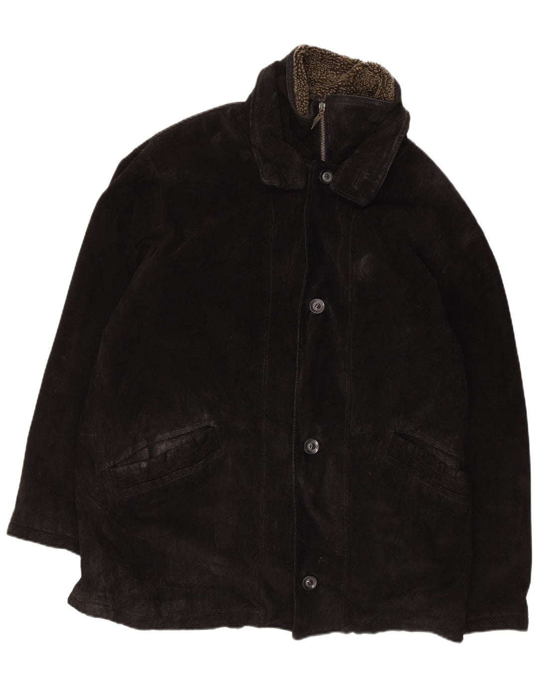 Vintage hombres ante chaqueta Reino Unido 40 cuero negro grande