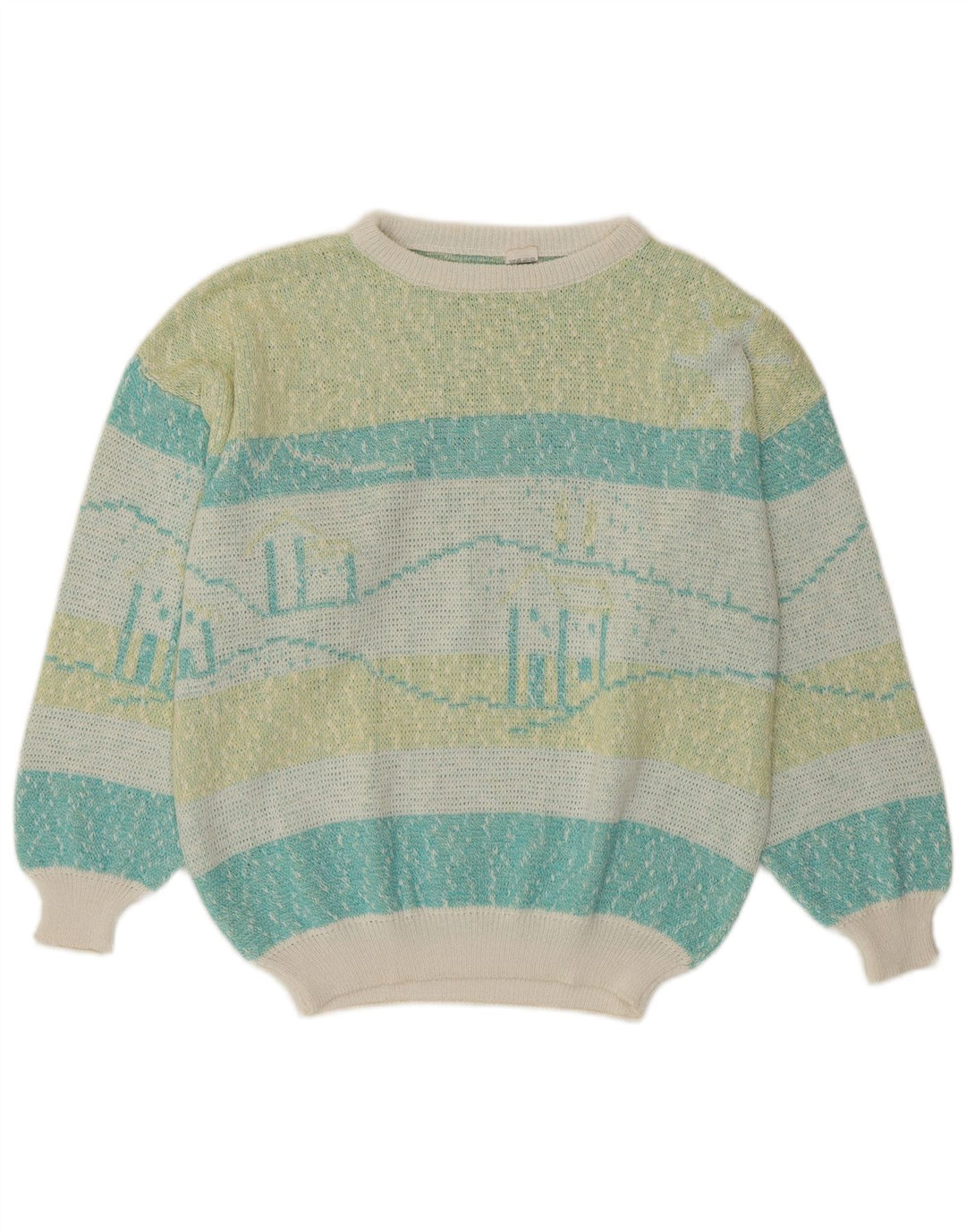 VINTAGE Mujer Barco Cuello Jersey Suéter Reino Unido 16 Grande Multicolor Rayas