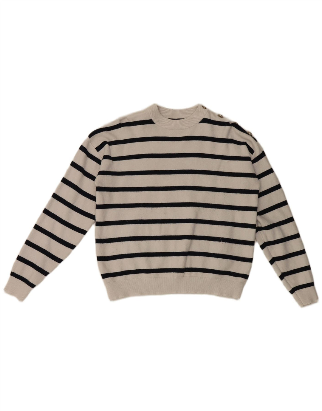 Marks & Spencer Jersey de Cuello Redondo para Mujer UK 44 Mediano Rayas Blancas