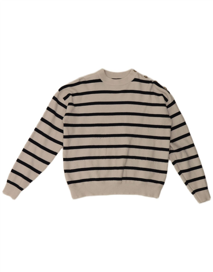 Marks & Spencer Jersey de Cuello Redondo para Mujer UK 44 Mediano Rayas Blancas