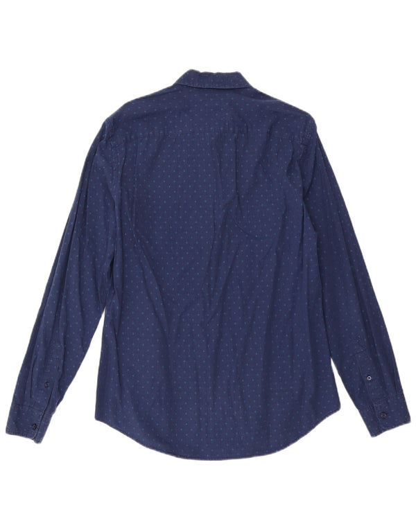 Camisa Benetton Hombre Large Algodón Lunares Azul Marino