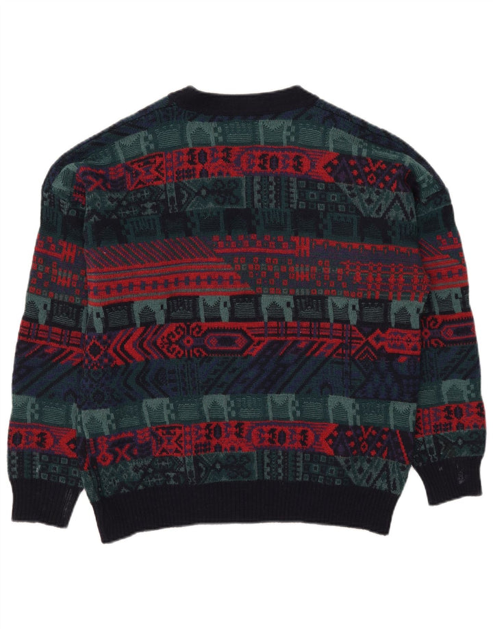 Vintage hombres Cardigan suéter IT 52 gran lana geométrica multicolor