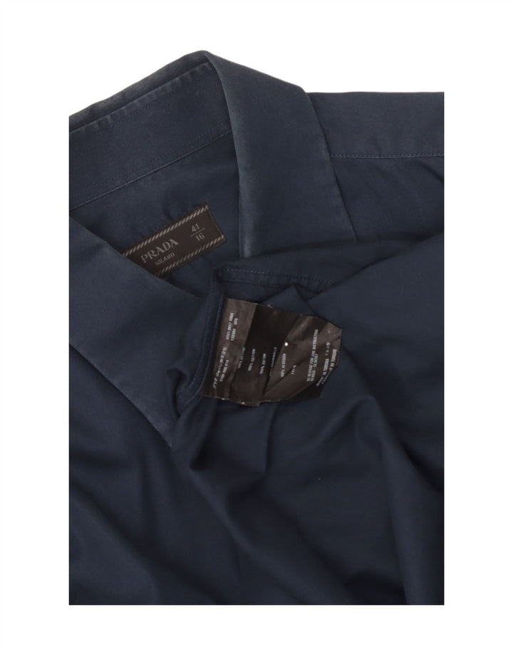 Prada Camisa Hombre Talla 16 Grande Azul Marino Algodón