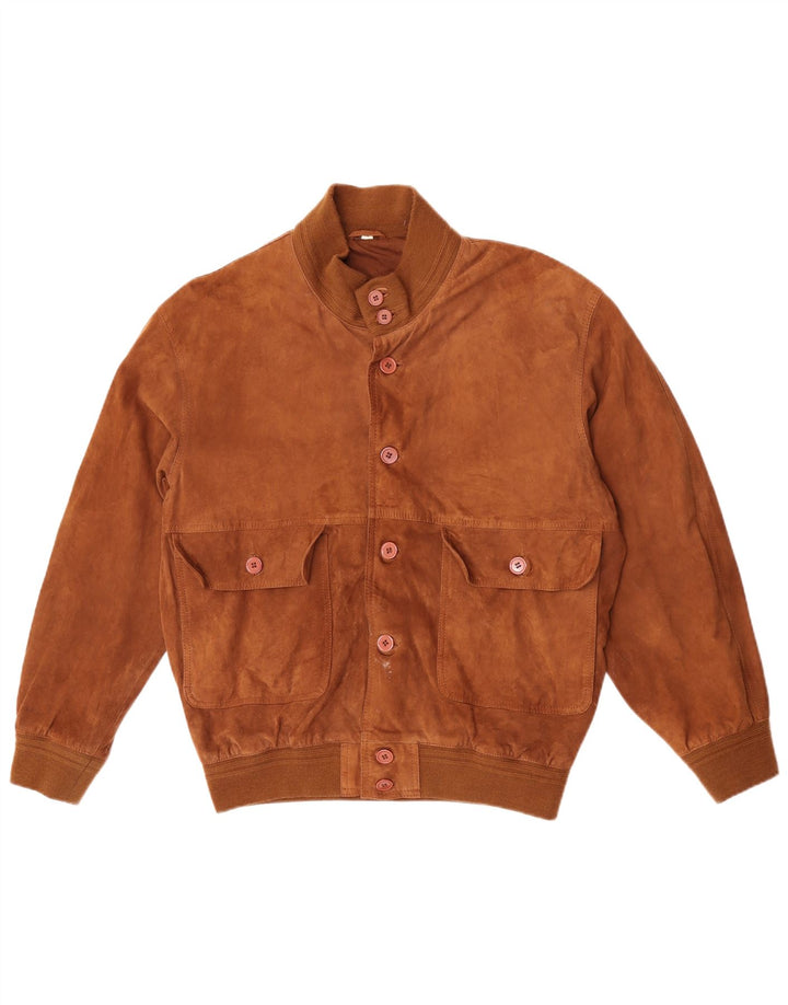 Vintage hombres ante bomber chaqueta EU 52 XL cuero marrón