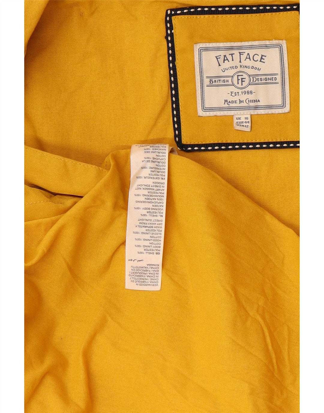 FAT FACE Chubasquero extragrande con capucha para mujer UK 46 Poliéster amarillo grande