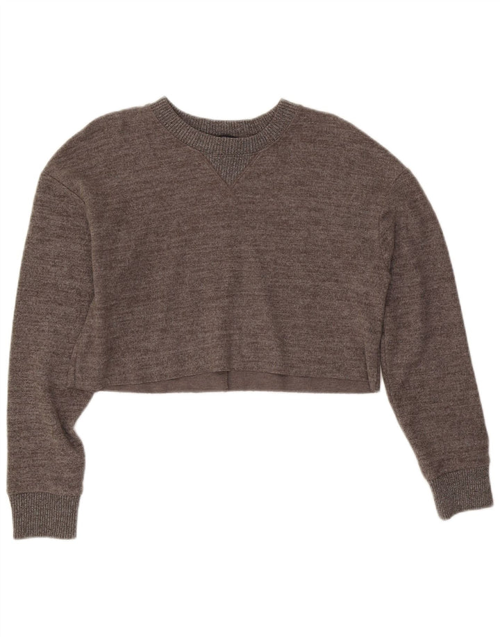 Zara Mujer Crop Top Manga Larga UK 10 Small Gris Moteado