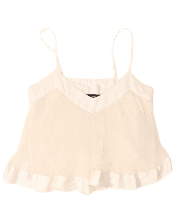 Zara Mujer Crop Cami Top UK 10 Pequeño Poliéster Con Manchas Blancas