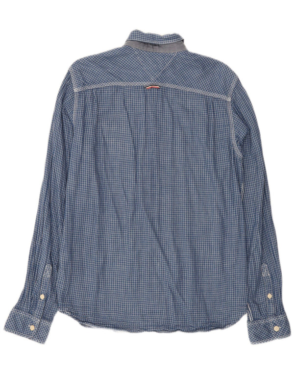 TOMMY HILFIGER Camisa de franela de hombre de algodón a cuadros azul medio
