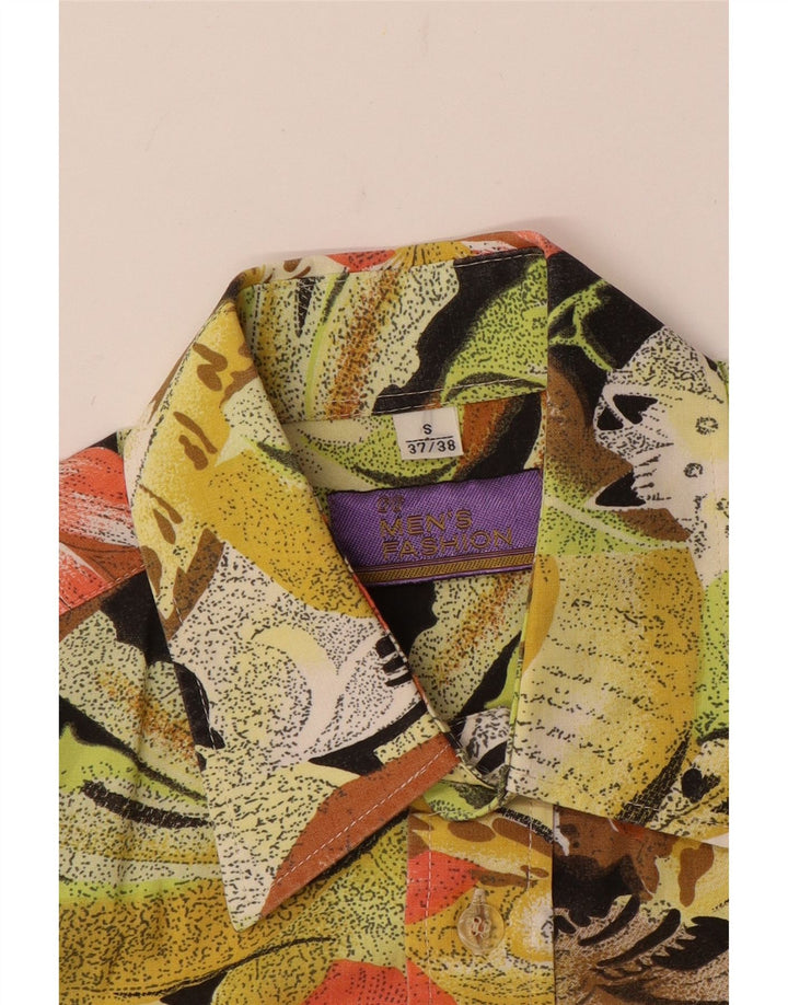 VINTAGE Camisa de manga corta para hombre pequeña floral multicolor