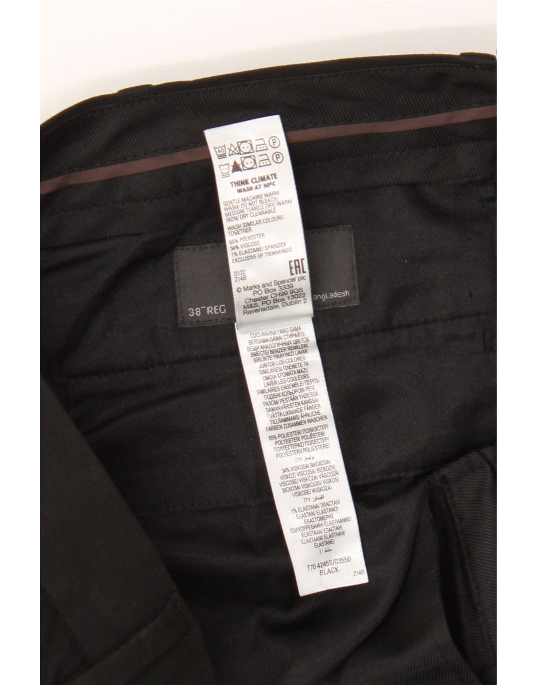 Marks & Spencer Pantalones chinos ajustados para hombre W38 L31 Poliéster negro