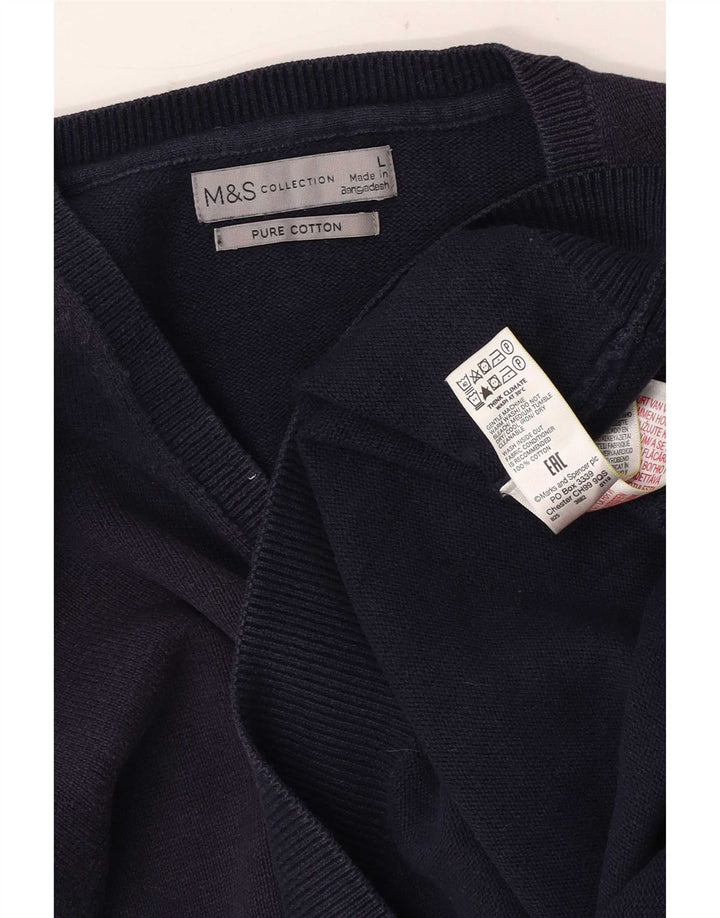 Marks & Spencer - Jersey con cuello en V para hombre, talla grande, algodón azul marino
