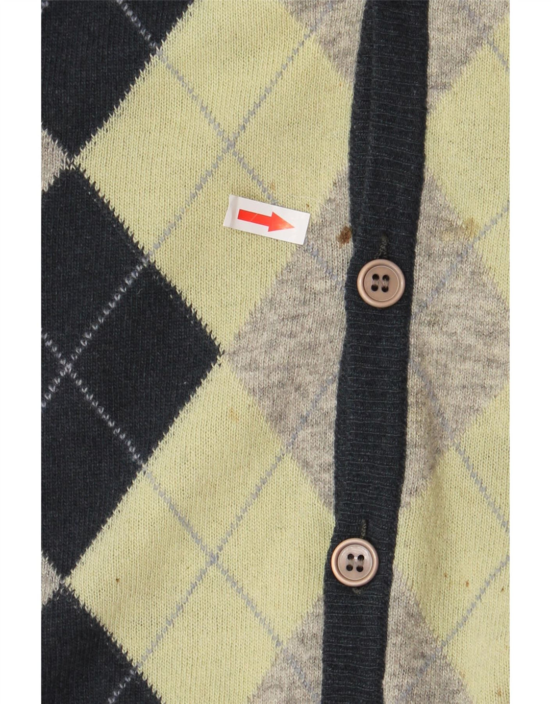 VINTAGE Hombres Cardigan Suéter Grande Azul Marino Argyle/Diamond Lambswool