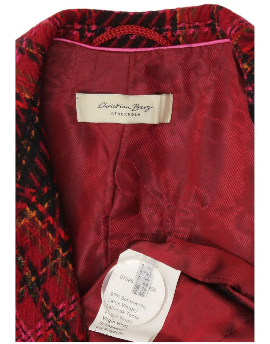 Christian Berg Chaqueta Blazer de 2 Botones para Mujer Reino Unido 44 Mediano Rojo a Cuadros
