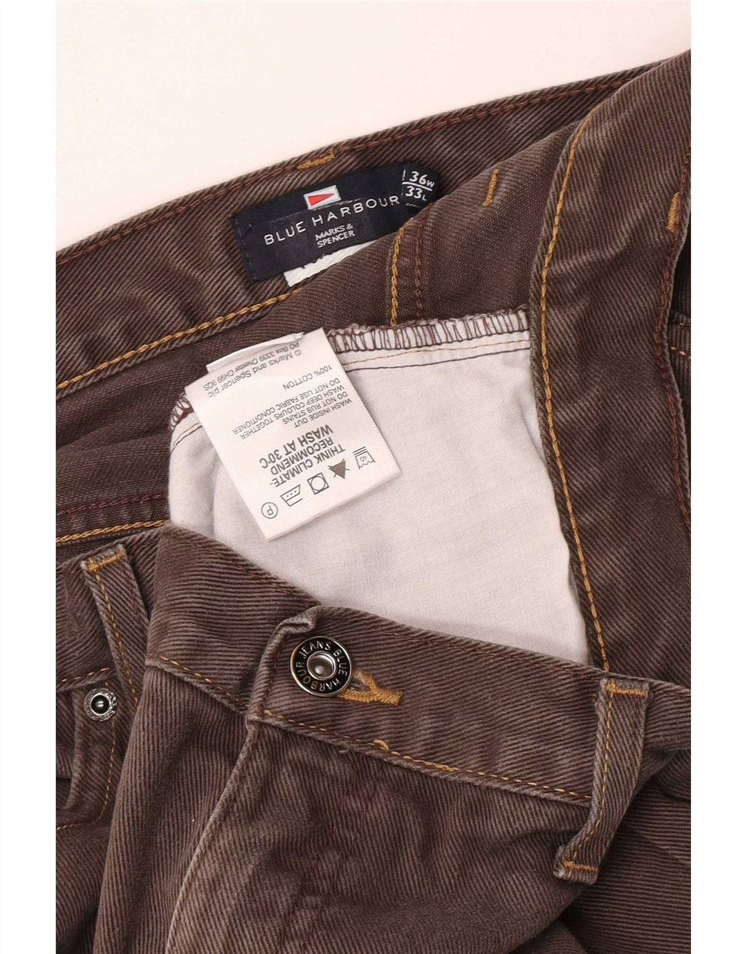 Marks & Spencer Vaqueros rectos azules Harbor para hombre W36 L28 Algodón marrón