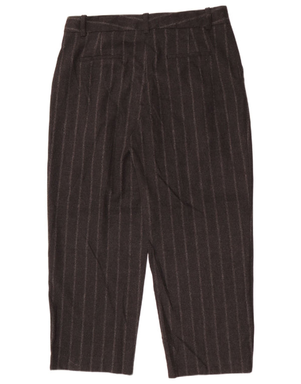 Zara Mujer Pantalón De Traje Cónico Corto Grande W30 L26 Gris Pinstripe