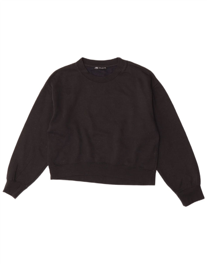 Zara Mujer Crop Sudadera Jumper UK 44 Mediano Negro Poliéster