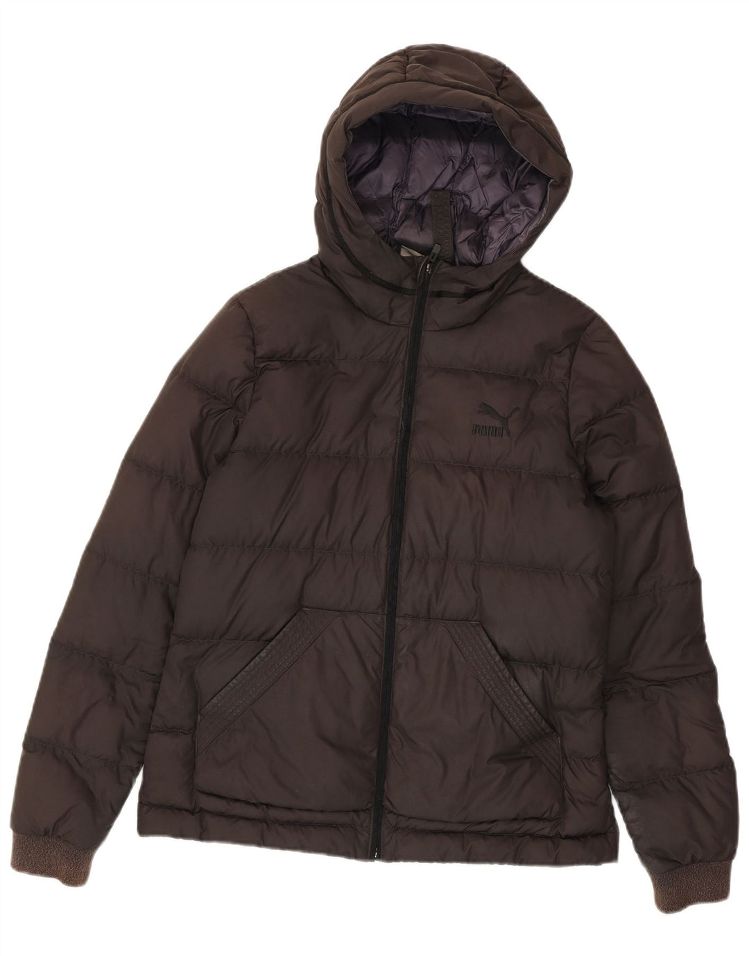 Puma Chaqueta acolchada con capucha para mujer UK 12 Poliéster marrón medio