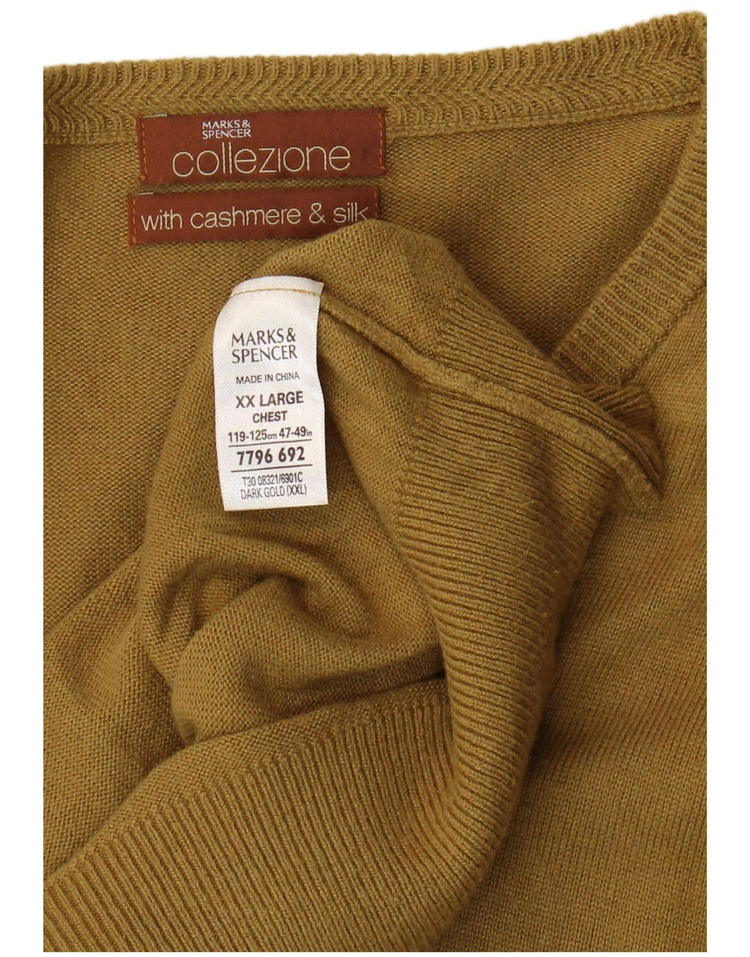 Marks & Spencer - Jersey con cuello en V para hombre, talla 2XL, viscosa beige