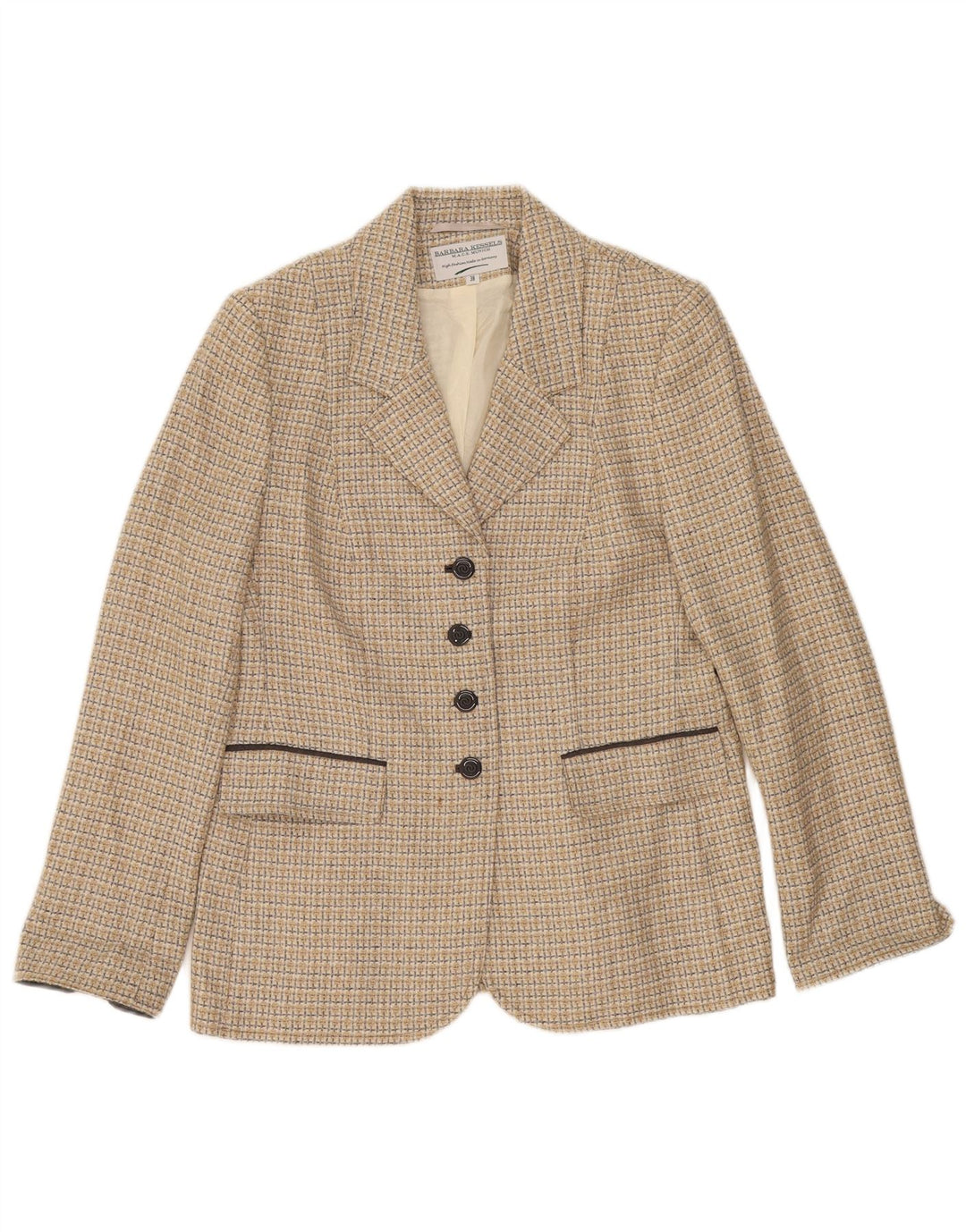 Barbara Kessels Chaqueta tipo blazer de 4 botones para mujer EU 38 Lana a cuadros beige mediana