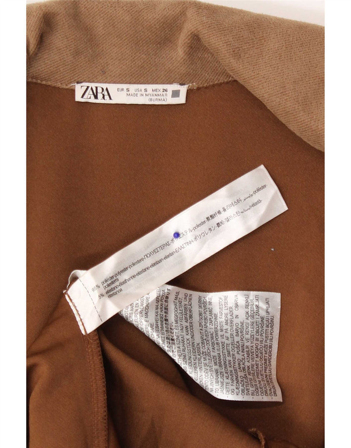 Zara Mujer Abrigo Abierto UK 10 Small Marrón Poliéster