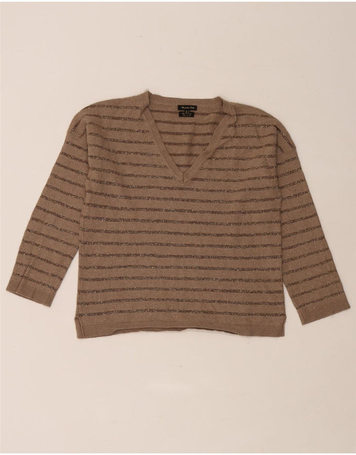 Massimo Dutti Jersey con Cuello en V para Mujer UK 10 Small Marrón Rayas