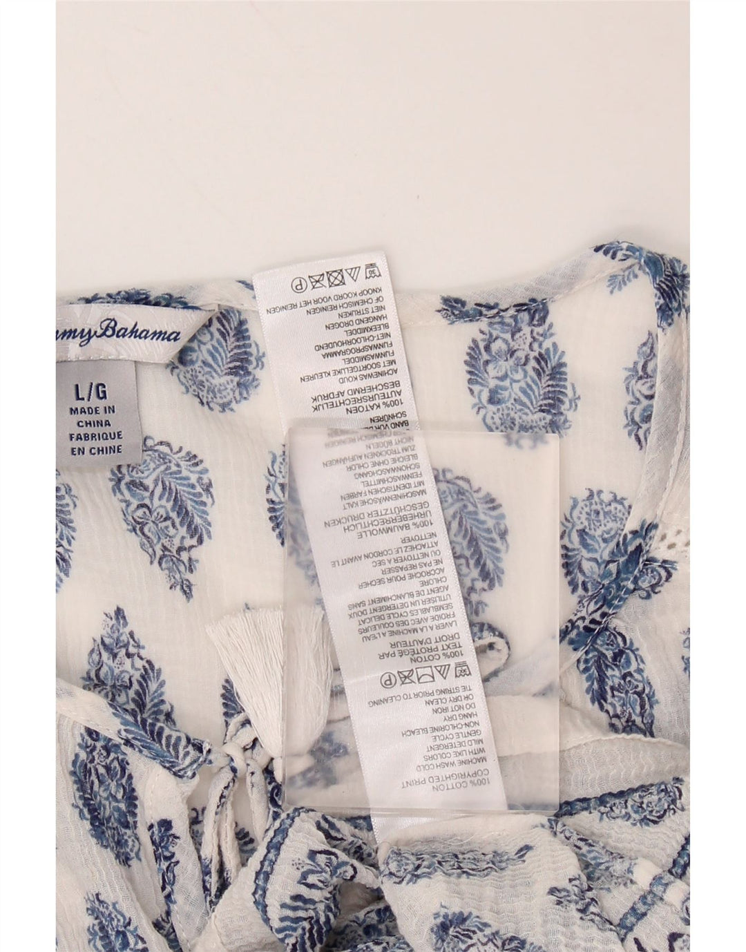 TOMMY BAHAMA Blusa de manga 3/4 para mujer UK 46 Large White Paisley Cotton