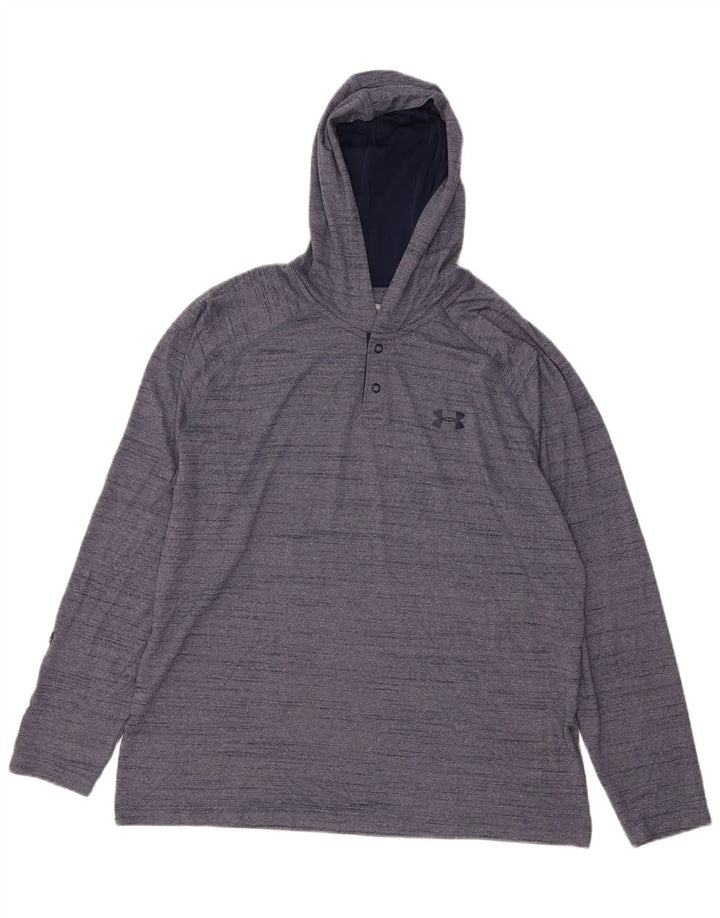 UNDER ARMOUR Camiseta con capucha Heat Gear para hombre de manga larga con moteado azul marino grande