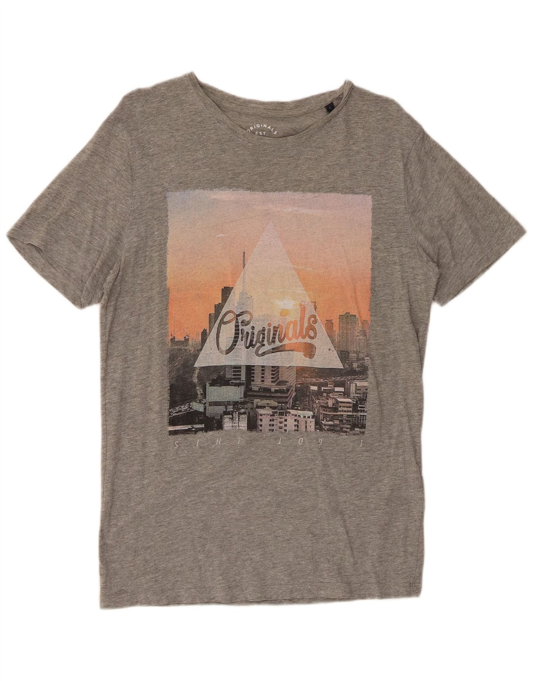 JACK & JONES Camiseta gráfica para hombre Top grande de algodón moteado gris