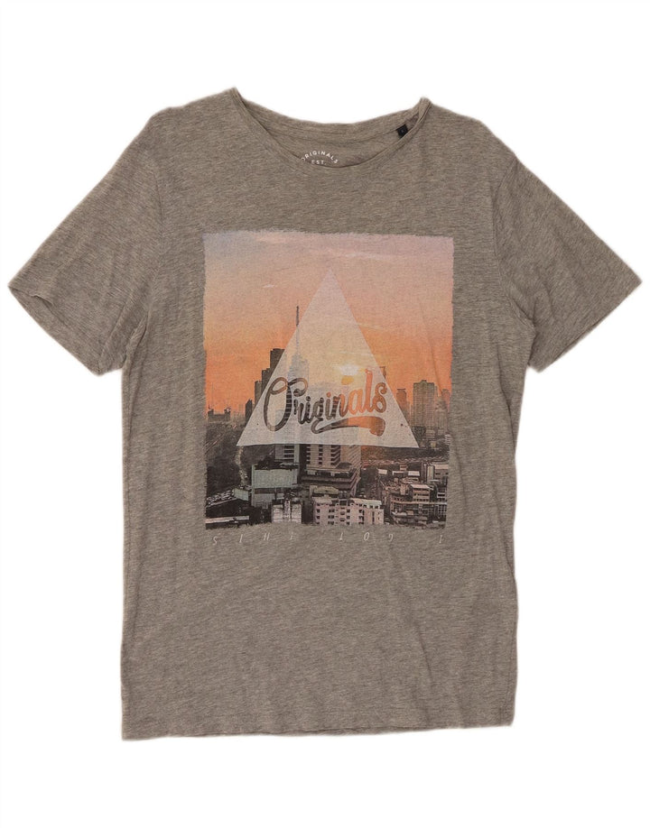 JACK & JONES Camiseta gráfica para hombre Top grande de algodón moteado gris