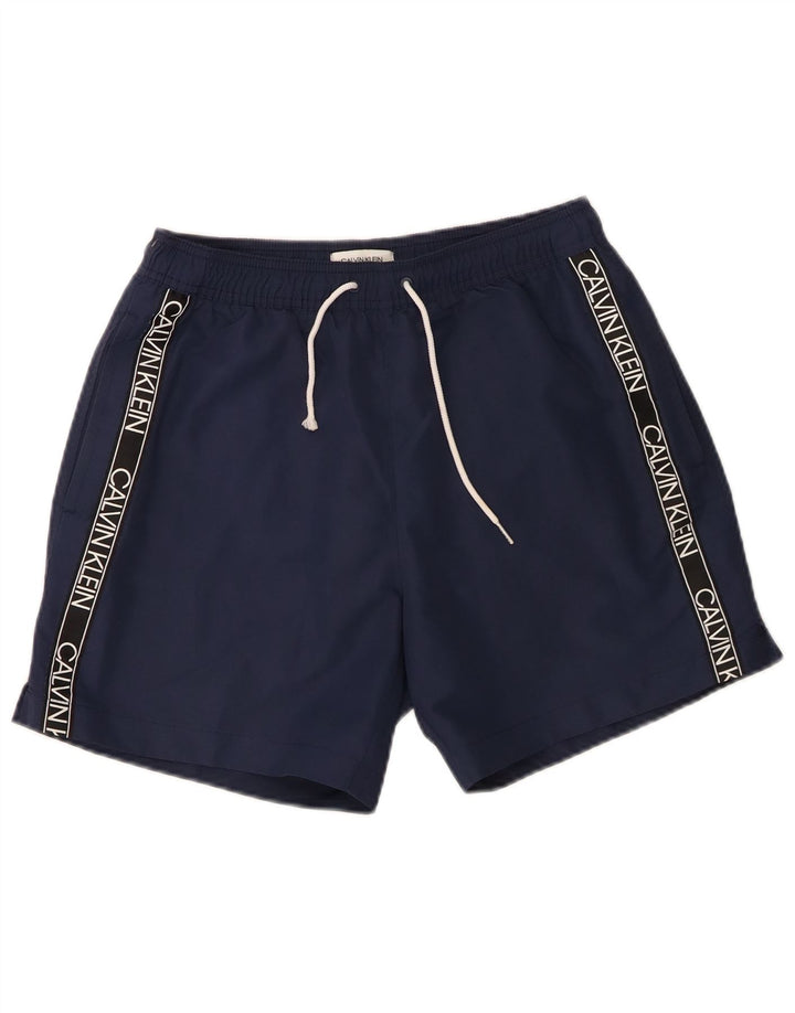 Calvin Klein Mens Graphic Bañador Shorts Pequeño Poliéster Azul Marino