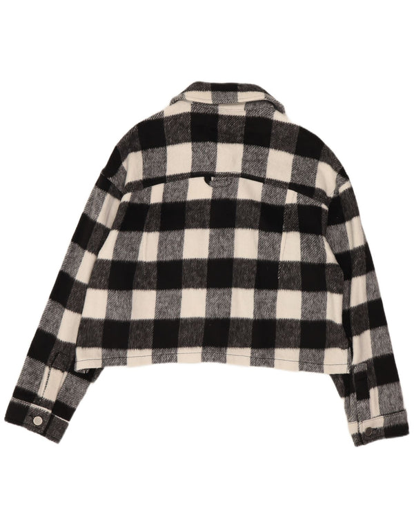 Zara Womens Oversized Crop Bomber Jacket UK 10 Small Black Gingham Cotton