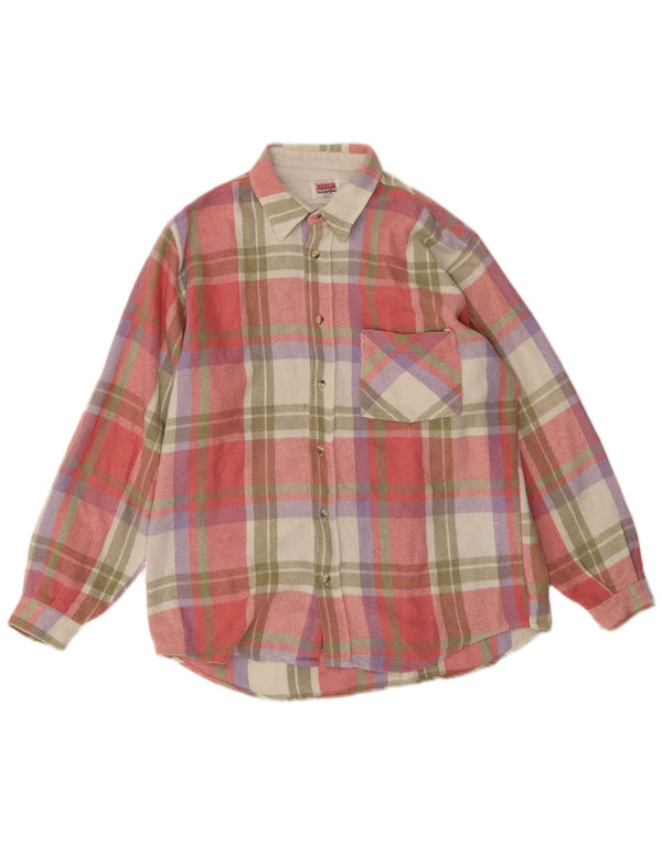 Vintage hombres franela camisa grande rosa cheque acrílico