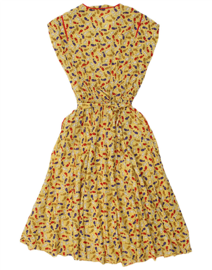 Vintage mujer patrón abstracto maxi vestido IT 46 amarillo grande