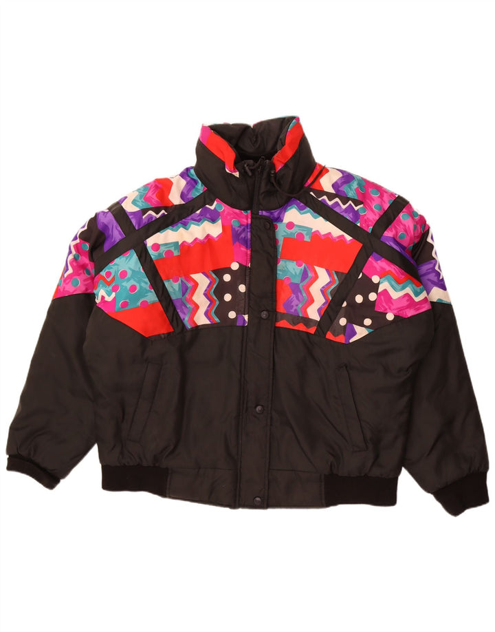 Choko Chaqueta acolchada de gran tamaño para mujer Reino Unido 16 Grande Negro Geométrico Retro