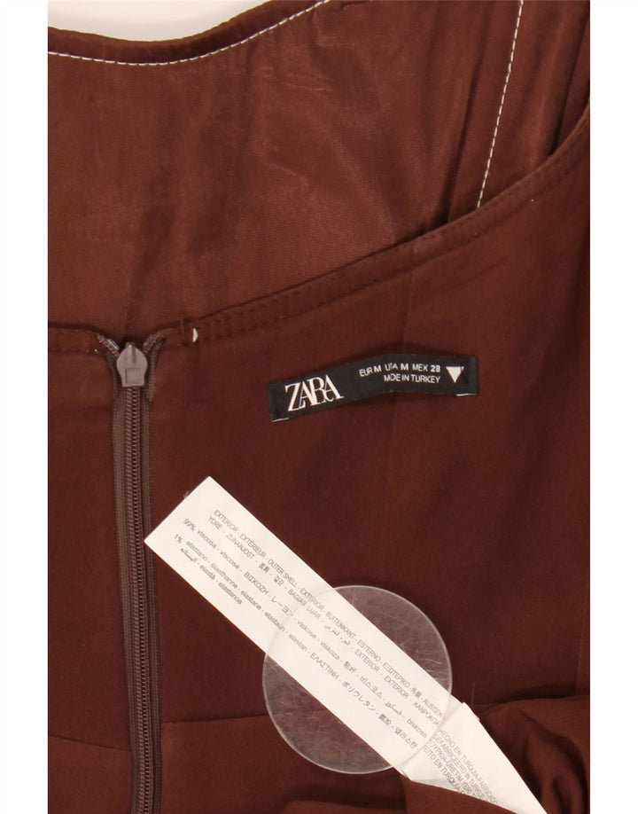 Zara Vestido Sin Tirantes Para Mujer UK 42 Viscosa Marrón Medio