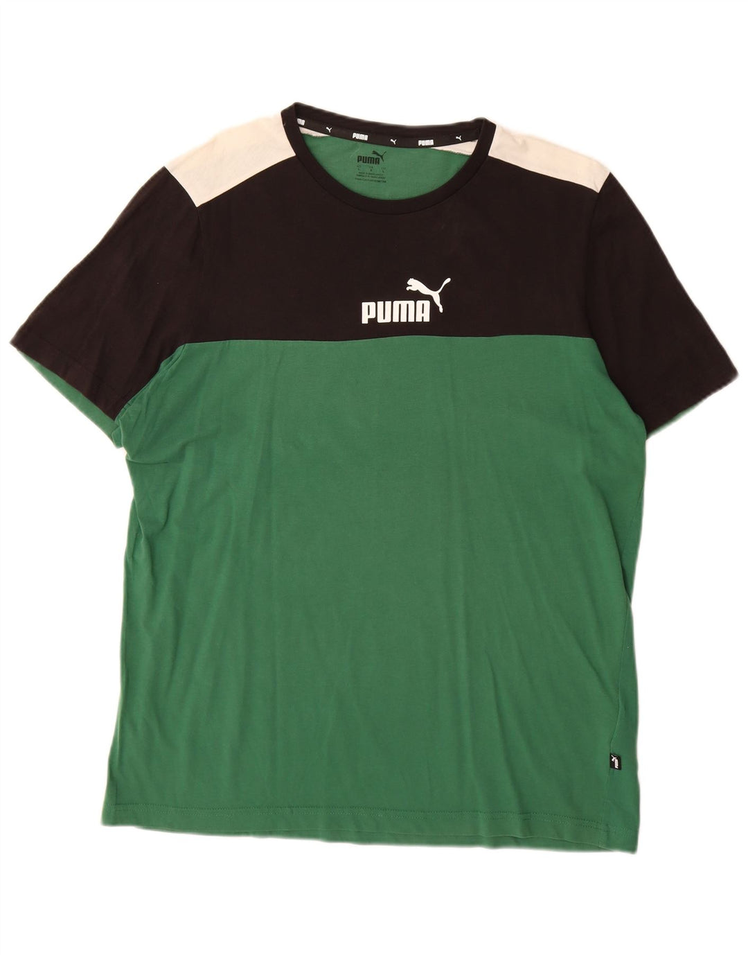 Puma Camiseta gráfica para hombre Top grande de algodón con bloques de color verde