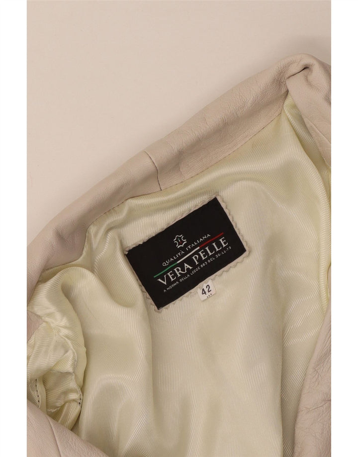 Vintage mujer abrigo de cuero IT 42 Medio de cuero blanco