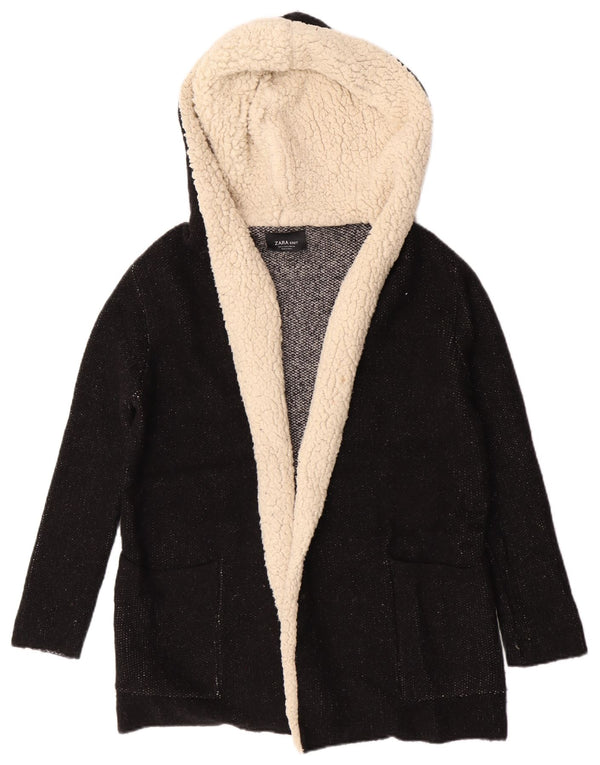 Zara Womens Oversized Hooded Cardigan Sweater UK 10 Small Black Herringbone