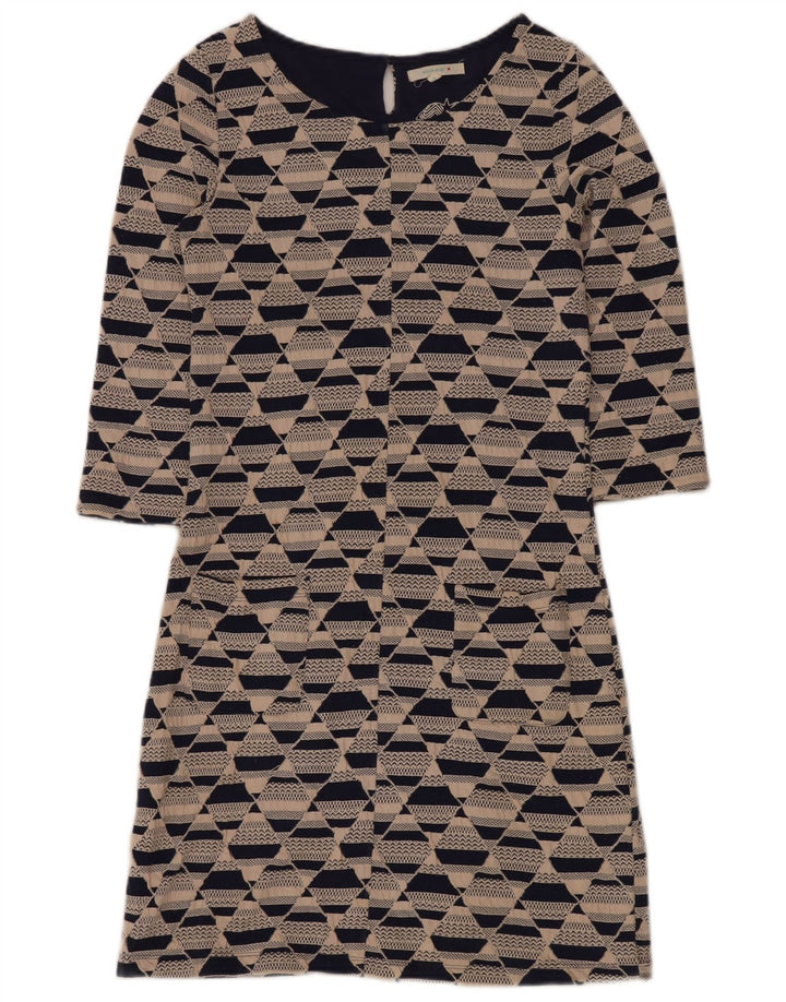WHITE STUFF Vestido recto de manga 3/4 para mujer UK 8 Small Beige Geométrico