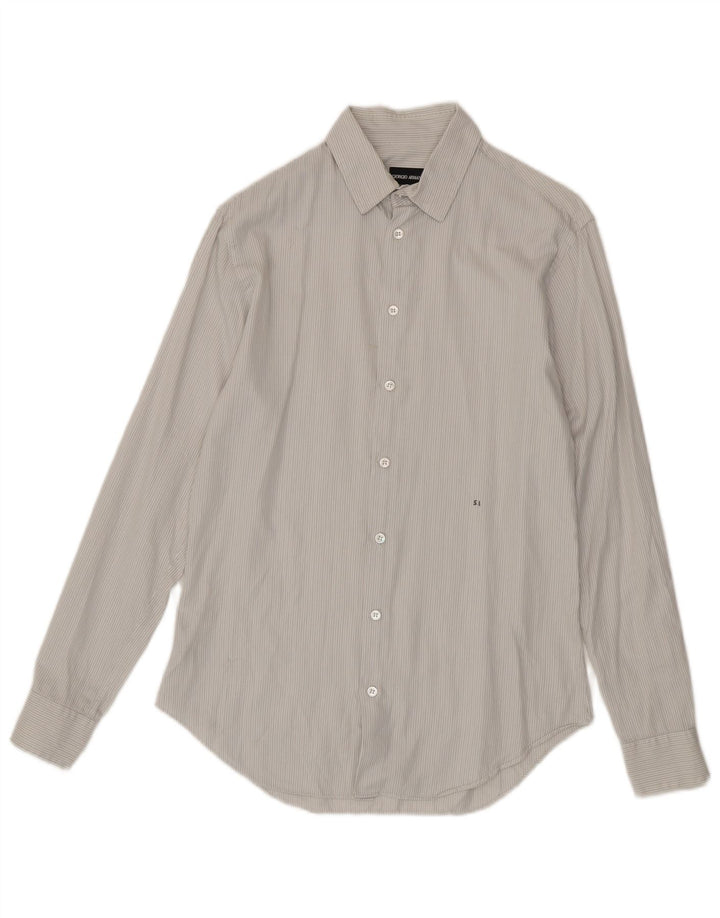 GIORGIO ARMANI Camisa para hombre Talla 39 15 1/2 Algodón a rayas gris medio