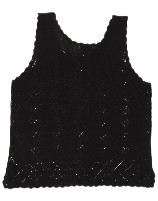Vintage mujer sin mangas crochet blusa Top UK 18 XL algodón negro