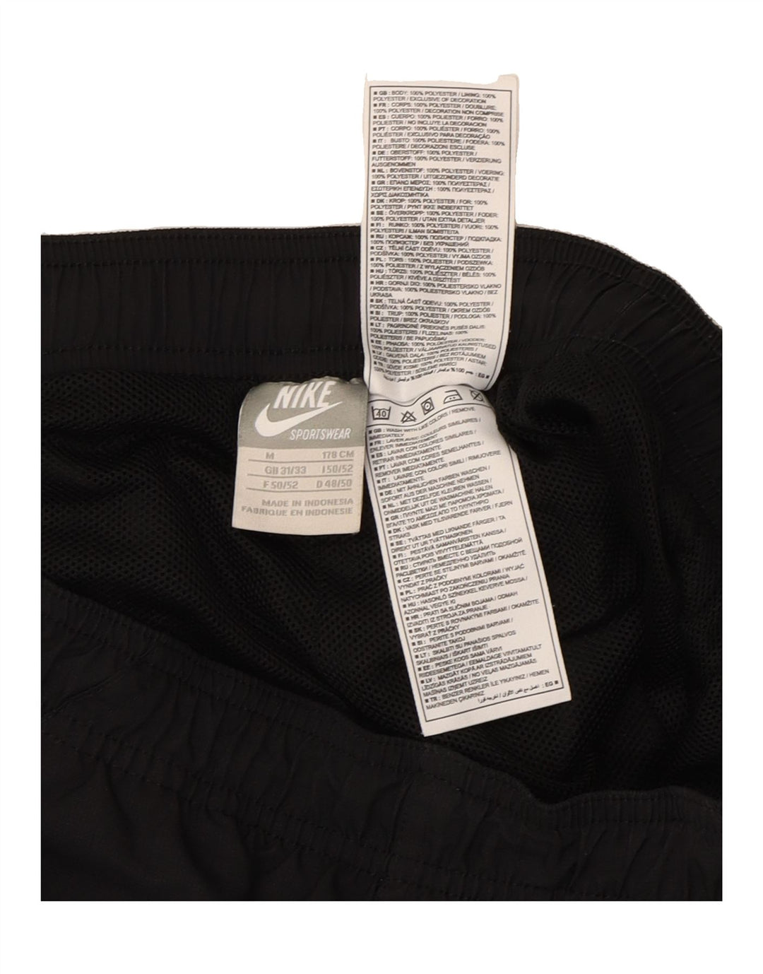NIKE Mens Graphic Sport Shorts Medium  Black Polyester Vintage Nike and Second-Hand Nike from Messina Hembry 