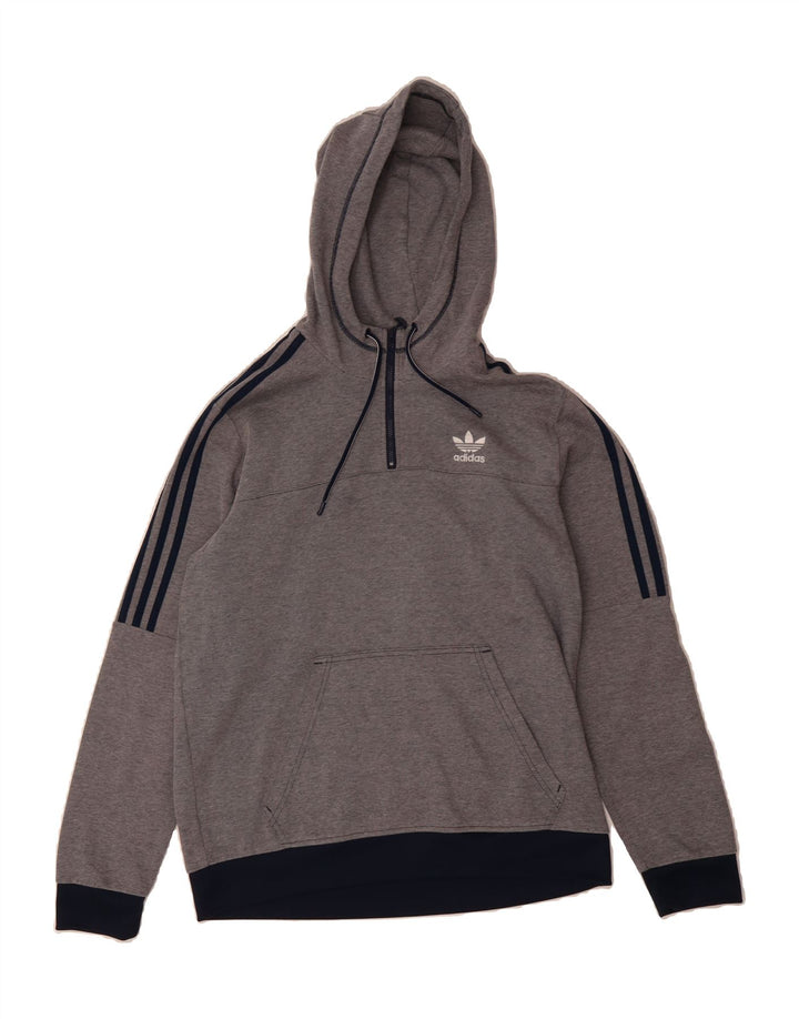ADIDAS Mens Zip Neck Hoodie Jumper Medium Grey Polyester Vintage Adidas and Second-Hand Adidas from Messina Hembry 