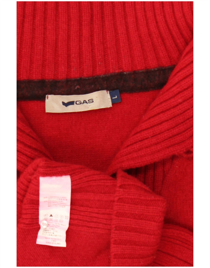 Gas Mujer Botón Cuello Jersey Suéter UK 46 Grande Lana Roja