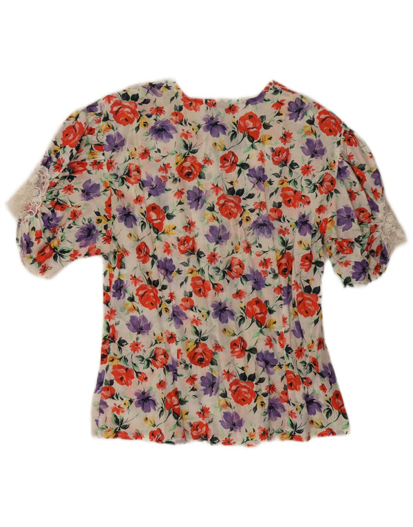 Vintage mujer manga corta camisa blusa IT 48 XL multicolor floral