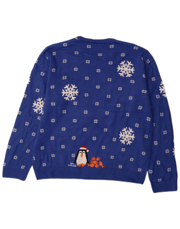 Marks & Spencer Suéter de cuello redondo para hombre XL Azul Fair Isle Acrílico